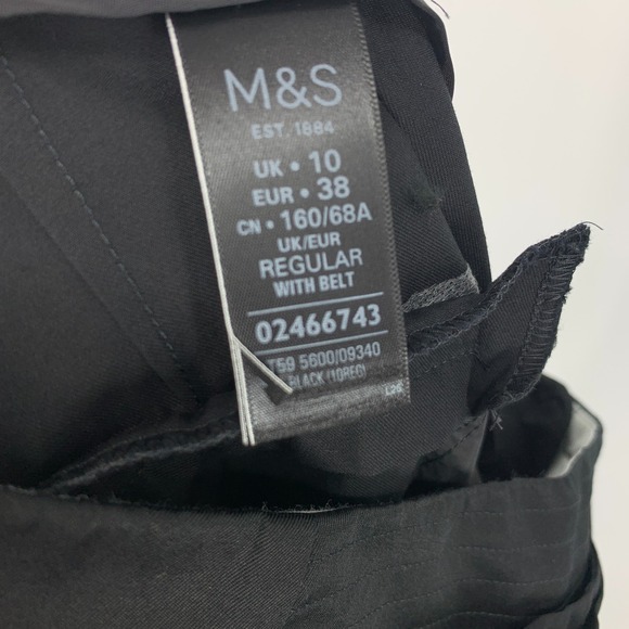 M&S Collection Pants Womens Size 6 US 10 UK Black Wide Leg Cropped Belted Waist - Picture 4 of 9